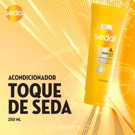 Sedal Acondicionador Toque de Seda, 4% Amino-Silk Complex. 100 h de Suavidad en 1 min*. Cabello 100% más Sedoso. Control del Frizz*, 250 mL