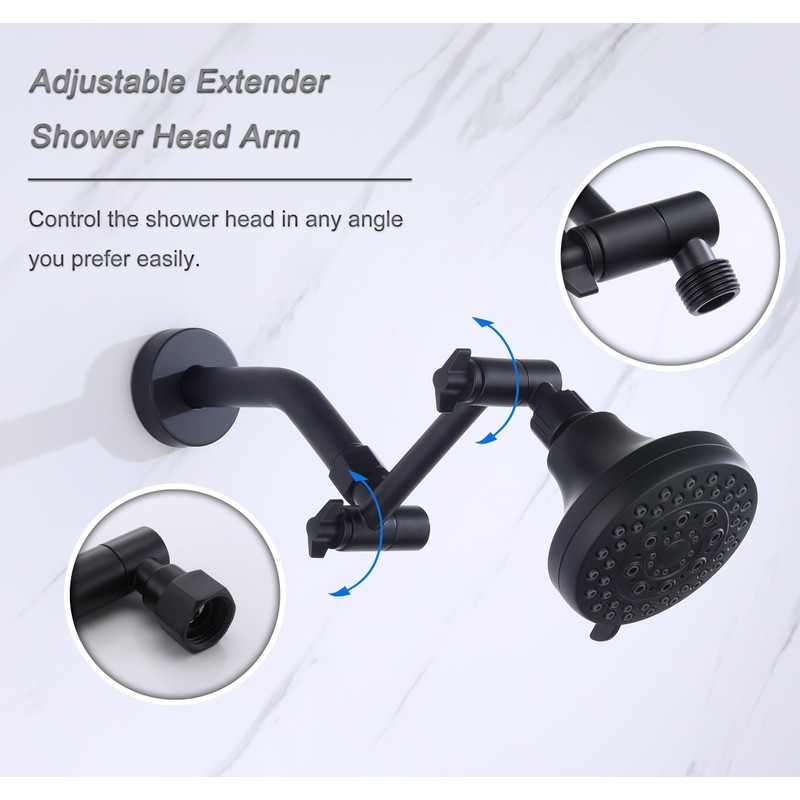 Senhozi Matte Black Shower Head Extension Arm, 4 Inch Brass