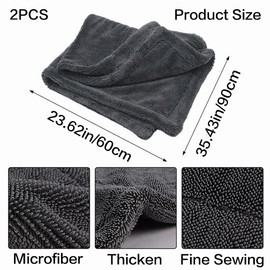 2pcs Shiny Wipes Shower Cleaning Cloths 24 X 35"(+ 2pcs Small Lint Free Cloth), XXL Reusable Car Drying Towel, Super Absorbent Microfiber Bathroom Bath Towels, Streak Free Magic Cleaning Cloth, Gray