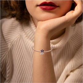 Qulmlxis - Abalorio de plata de ley 925 para pulseras y collares, Zirconia cúbica, Circonita cúbica