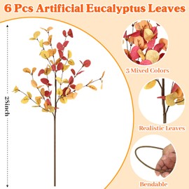 6 Pcs Artificial Eucalyptus Stems Fall Decorations for Home Fall Eucalyptus Leaves Floral Arrangement Thanksgiving Autumn Fall Decor for Home