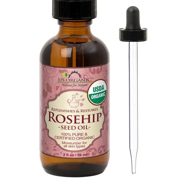 US Organic Rosehip Seed Oil, USDA Certified Organic, Amber Glass Bottle and Glass Eye Dropper for Easy Application - 60 ml