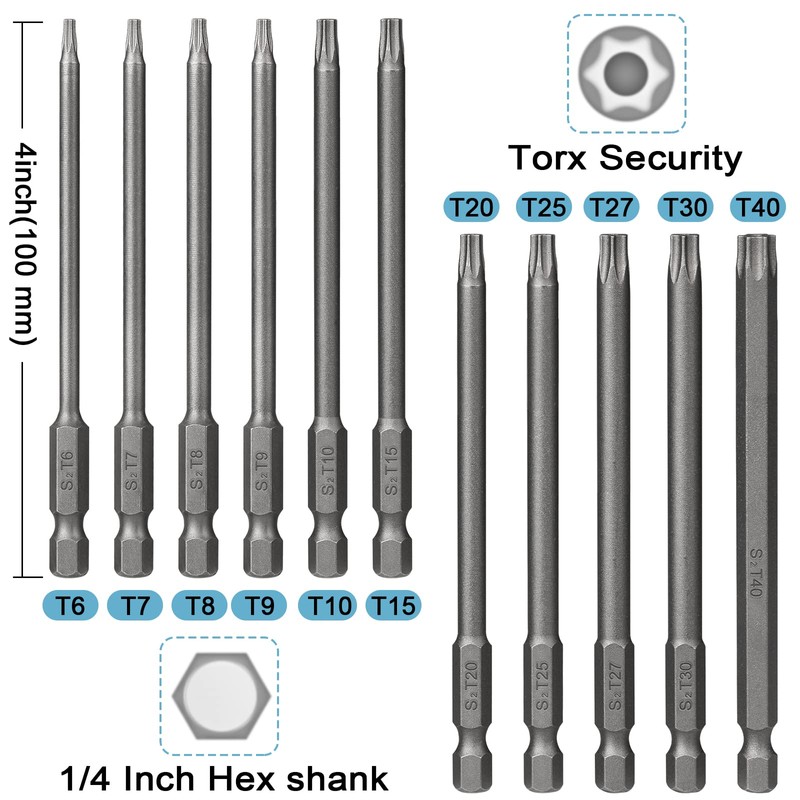 Torx Bit Set Hakkin 11Pcs 100mm Long Torx Bits Tamper