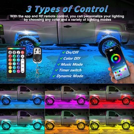 ZONECONA 4Pods RGB LED Rock Lights Kit with APP/RF Remote Control, Car Underglow Lights with Brake Music Mode Multicolor Neon Underbody Lights Waterproof 12V for Trucks Pickup Jeep Golf Cart SXS ATV
