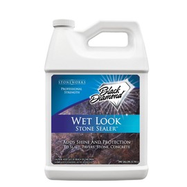 Wet Look Natural Stone Sealer. Durable, Long-Lasting Gloss Protection. Interior and Exterior Pavers, Slate, Sandstone, Travertine, Flagstone, Driveways, Garage Floors, etc. Black Diamond Stoneworks.