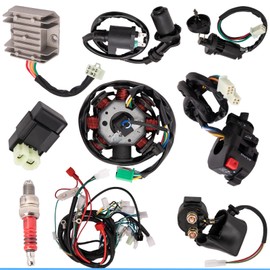 Fremnily Complete Wiring Harness Kit Replaces ATV 4-Stroke ATV Quad 150CC 200CC 250CC 300CC Quad Bike Buggy Go Kart Quad Wire Harness Complete Electrics Stator Coil CDI Solenoid Relay Spark Plug