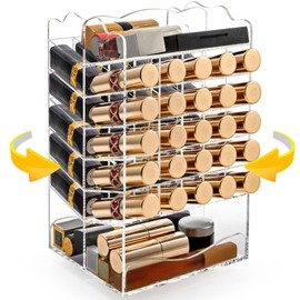 Tlence 54 Slots Acrylic Rotating Lipstick Organizer, 7 Tier Spinning Lipgloss Tower Holder, Clear Cosmetic Display Case, Rotable Lip Stick Display Rack Stand for Lip Gloss, Makeup Accessory, Lip Balm