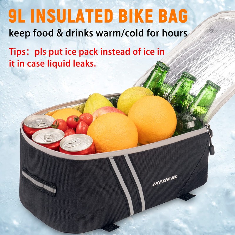 JXFUKAL - Portabicicletas trasero con cubierta de lluvia, 7L/9L/10L/12L impermeable