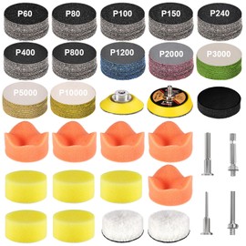 199 Pieces 2 Inch Sanding Disc, GOH DODD Hook and Loop Sanding Pads 60 to 10000 Grit Headlight Restoration Kit Wet Dry Sandpaper with 1/4” 1/8" Shank, Backing Pad, Polishing Pads and Interface Pad