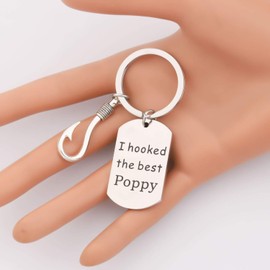 Grandpa Keychain Poppy Fishing Hook Keychain Grandfather Gift I Hooked The Best Poppy Keychain (Best Poppy Keychain)