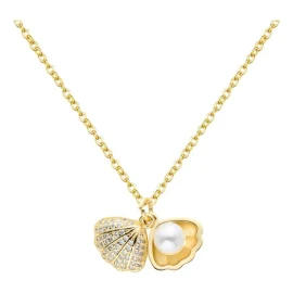 Collar Dije De Concha Con Perla Marina Chapada En Oro De 18k