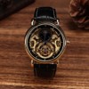 FORSINING Waterproof Automatic Mechanical Watch Men PU Strap WristwatchBlack Gold