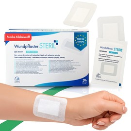 MedTreu Wundpflaster steril 5x7,2 cm – 100 Stück einzeln verpackt | Selbstklebender Wundverband mit saugfähigem Pad | Pflaster für empfindliche Haut, atmungsaktiv &wundauflage