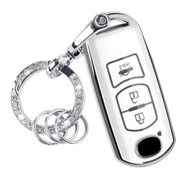 [yoshinari] MAZDA Dedicated Mazda Key Case cx5 cx3 cx8 Axela Atenza demio Advanced Key Luxury Stylish Smart Key Protective Case Full Cover (Set, 3 Buttons, White), set, 3 button white
