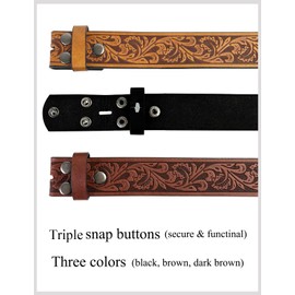 TOPACC Western Belts for Women Men Without Buckle Black Light Brown Cowboy Cowgirl Belt Strap 1.5" Embossed Leather Belt for Jeans Pants Country Concert Outfit