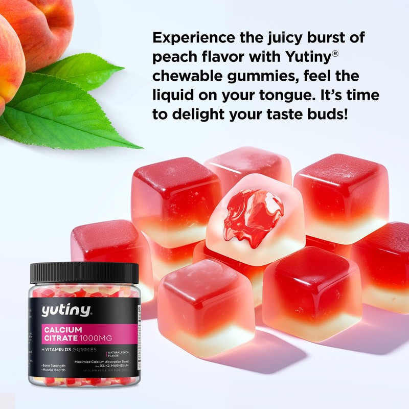 Yutiny Calcium Citrate Filled Gummies, Extra Absorption Calcium Citrate 1000mg