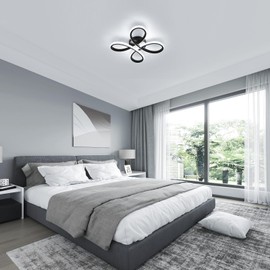 Comely LED Ceiling Light, 30 W, 3400 lm, Modern LED Ceiling Lighting, Flower Shape for Balcony, Hallway, Bedroom, Living Room and Dining Room, Cool White Light 6500 K, Black, 30 cm