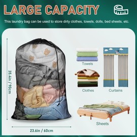 2 Pack Extra Large Mesh Laundry Bag with Drawstring, 23.6×35.4inch Washing Bag Net for Washing Machine, Washing Bags for Travel, Delicates, College Dorm (Black)