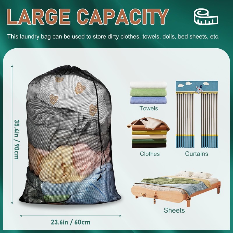 2 Pack Extra Large Mesh Laundry Bag with Drawstring, 23.6×35.4inch