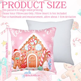 6 Pcs Pink Christmas Gingerbread Throw Pillow Covers 18 x 18 Inch Gingerbread House Truck Hot Cocoa Pink Christmas Decorative Pillow Cases for Xmas Sofa Couch Decor(Novel)