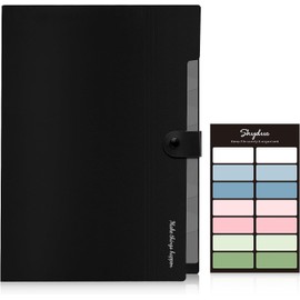 SKYDUE Document Folder A4, Folder with 8 Compartments, A4 Expanding Folder with Labels, Portable Organiser Folder System, Document Folder for Home, Office, School and Travel (Black)