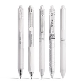 VideMundi 5 Count Pastel Gel Ink Pen Set,Cute Note Taking 0.5mm Fine Point Retractable 5 Count Black Ink Pens for Writing, Journaling, School, Office (White Clear)