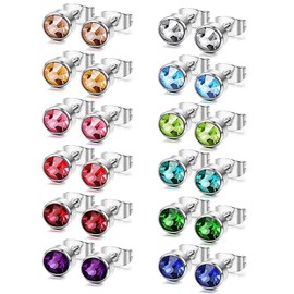 Feilok Women's Stud Earrings Stainless Steel Men's Earrings Piercing with Zirconia 6 mm 12 Pairs Gift for Women Christmas, Stainless Steel