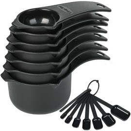 Viwehots Measuring Cups and Spoons Set, Plastic Measuring Cup Set, Measuring Spoons and Cups Set 15, Dry Measuring Cups Plastic Measuring Cups and Spoons Set, 3/4 Measuring Cup, Black Measuring Cups