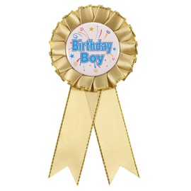 PATIKIL Birthday Boy Button Pin, 5.9"x2.8" Tinplate Ribbon Badge Pin, Satin Fabric Award Ribbon for Birthday Party Decoration Women Men Adult Girl Boy, Champagne Gold