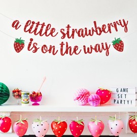 A Little Strawberry is on the Way Banner Banner de fresa Baby Shower Banner, Sweet One, Berry Baby Shower Decoración de fiesta Red Glitter