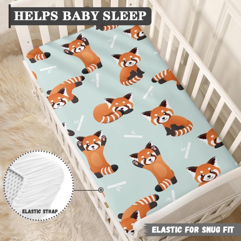 Winpema Red Little Raccoon Baby Crib Sheets Fitted Crib Sheets