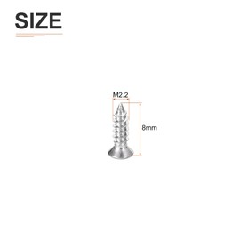 DTGN 100個 M2.2x8mm フラットヘッド 木ねじ 304ステンレス鋼 十字頭 セルフタッピング ねじ - 木工 家具に最適 - シルバー