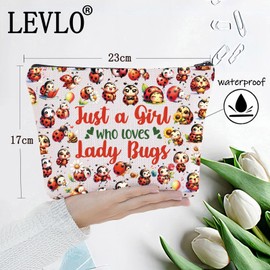 LEVLO Ladybug Cosmetic Makeup Bag Insects Lover Souvenir Gift Just A Girl Who Loves Ladybug Zipper Pouch Bag Red Ladybug Merchandise, Ladybug Bag