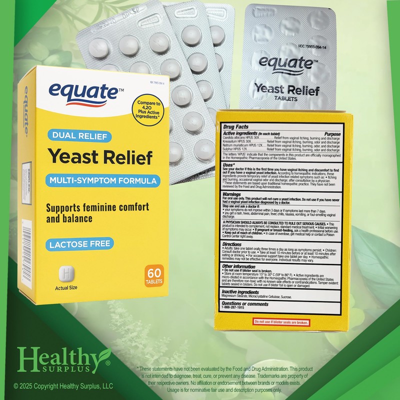 Healthy Surplus Equate Yeast Relief - 60 Tablets and Vital