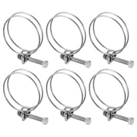 M METERXITY 6pcs Double Wire Hose Clamp 45-50mm 304 Stainless Steel Hose Clip Pipe Tube Clamp M6 Bolt Adjustable for Dust Collection Hose Pump Rubber PVC Pipe Connection [Silver]