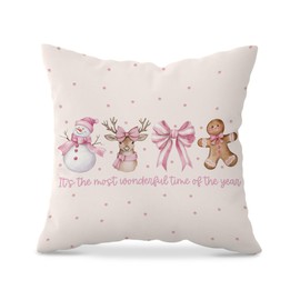 KDHTY Christmas Pillow Covers 18x18,Pink Bow Coquette Santa Christmas Pillow Covers,Merry Christmas Gingerbread Man Decorative Pillows Case Winter Decor,Winter Holiday Decor for Sofa Couch Bedroom