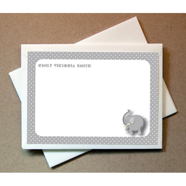 Personalized Elephant Note Cards (40 Non-foldover Cards and Blank Envelopes)