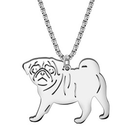 TIZURO Stainless Steel Gold Sliver Plated Cute Pug Dog Necklace Puppy Pets Animals Creative Design Chains Pendant Jewelry For Pug Mom Women Charm Party Gifts (Silver Plated)