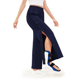 Women's Tear Away Pants with Pockets Easy Access Adaptive Pants Post Hip Knee Leg Surgery Breakaway Lounge Wide Leg Sweatpants for Women Adaptive Clothing Navy Blue M