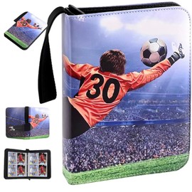 zxbaers Soccer Card Binder, 4 Pocket Soccer Card Holder with Zipper Fits 400 Sport Cards with 50 Removable Sleeves 3-Ring Collectible Trading Card Albums