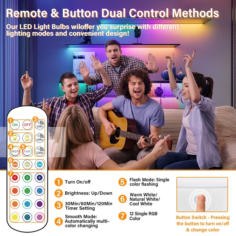 E12 Rechargeable Light Bulb with Remote Control Timer and 15