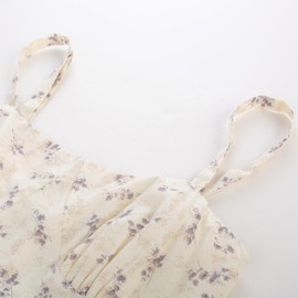 Belle Poque Vintage Floral Dress for Women Midi Spring Summer Fall Sweetheart Neck Ruffle Floral Dresses Beige Purple L