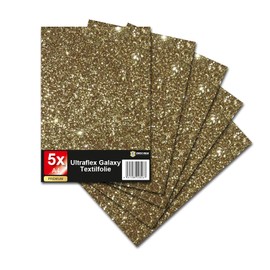 Ultraflex S Textile Film for Plotter, 61 Colours, DIN A4 Sheet, 30 x 20 cm, Plotter Film Matt on Fabrics, Clothing, T-Shirt Film, Flex Film, DIY Accessories (57 Galaxy Gold, Set of 5)