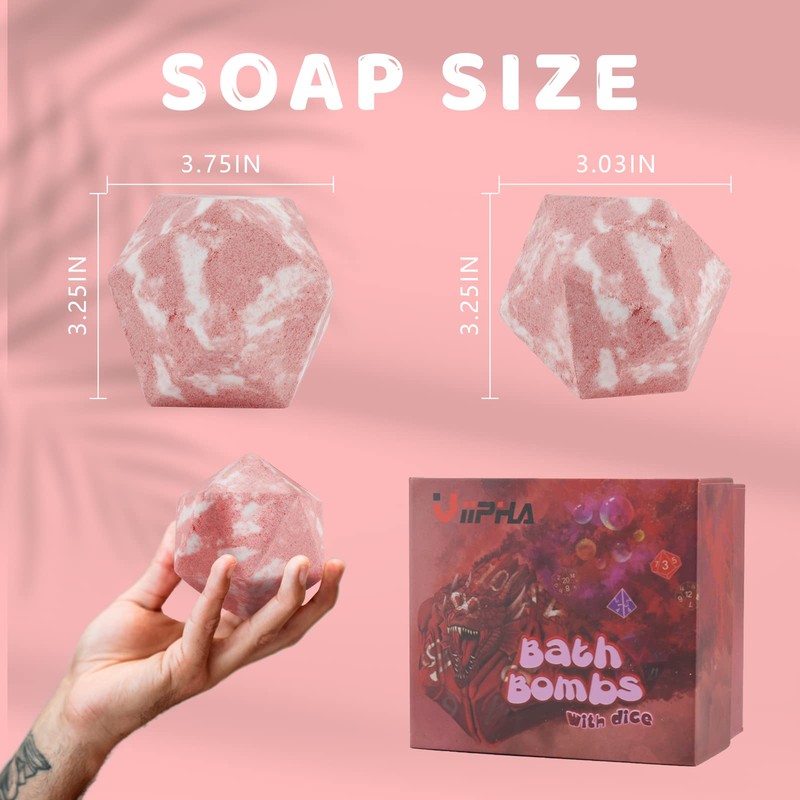 Huge D20 Bath Bombs with Full Surprise Set of Polyhedral