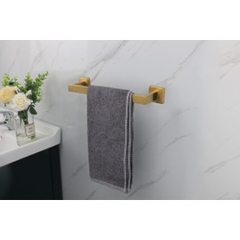 TocTen Bath Towel Rack - Square Base Thicken SUS304 Stainless Steel Towel Bar for Bathroom, Bathroom Accessories Towel Rod Heavy Duty Wall Mounted Towel Holder. (Brushed Gold, 12)