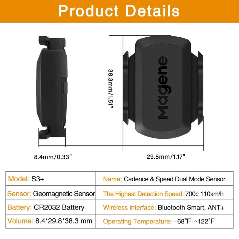 Magene S3 + Geschwindigkeits- und Trittfrequenzsensor 2 Stück, ANT+ und