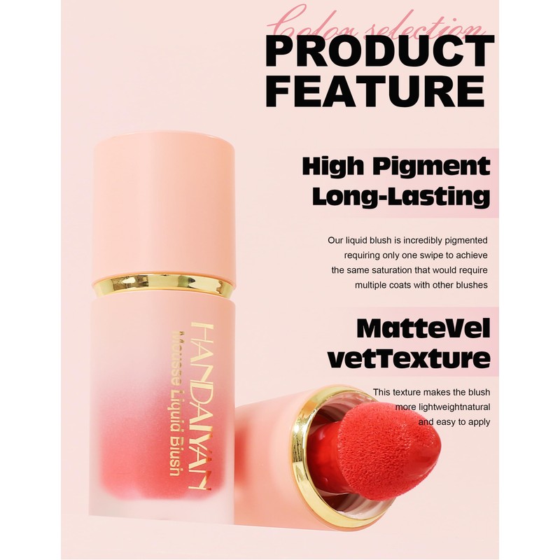 Matte Cream Blush Soft Lightweight Liquid Blush for Cheeks Natural