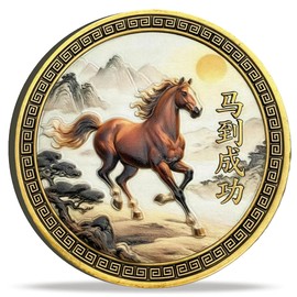 Chinese Feng Shui Horse Coin for Good Luck and Success, Prosperity Symbol, Lucky Coin Lottery Ticket Scratcher Tool & Charm Challenge Coin