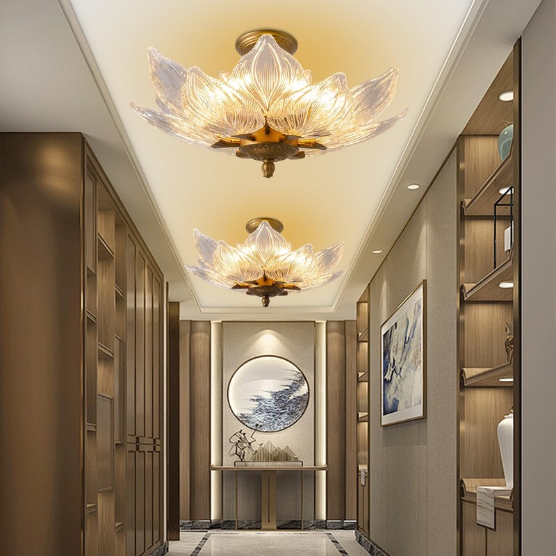 OFPSABAL Modern Leaf Chandelier, 6 Lights, 2-Tier Crystal Suspended Ceiling