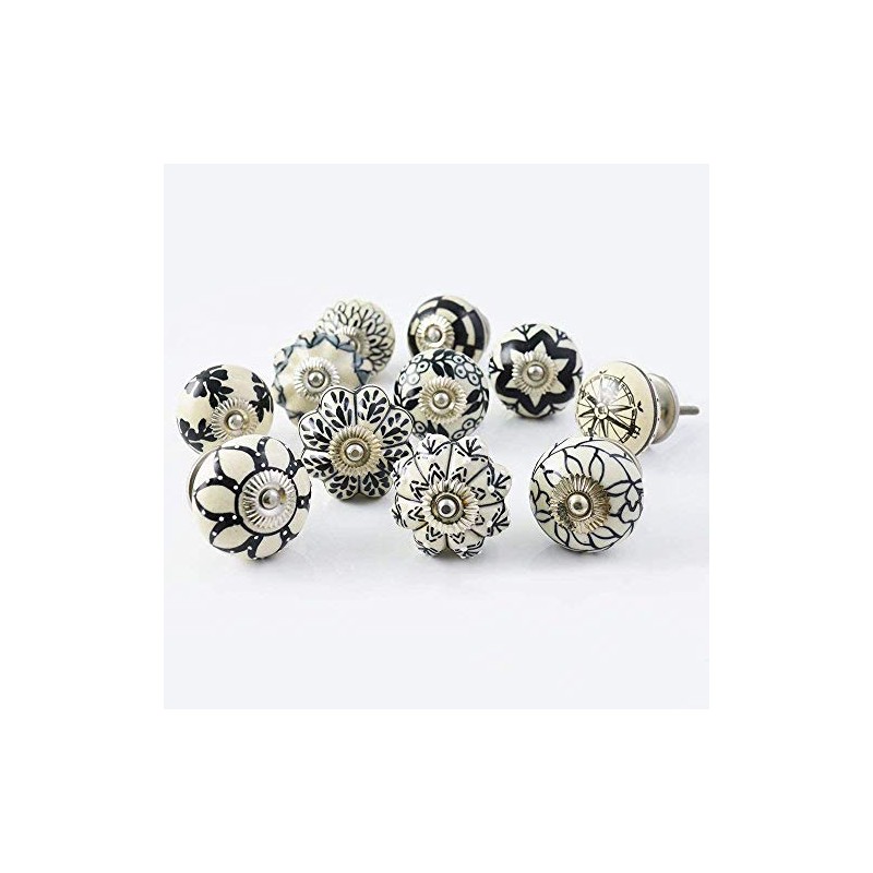 PUSHPACRAFTS Set of 12 Black and White Ceramic Furniture Handles